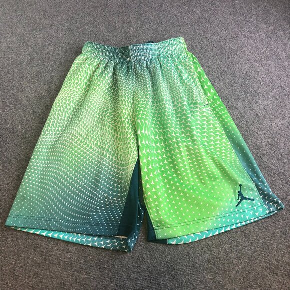 Nike Jordan Shorts Mens Medium Green Dazzle Shiny Basketball Baggy Pockets 10" - Picture 1 of 10